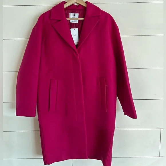 NWT Mango Hot Pink Unstructured Wool-blend Coat - Picture 3 of 11